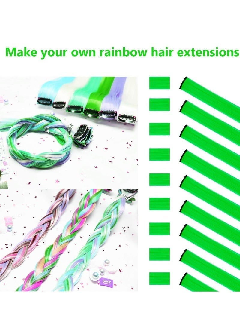 Bukela 22 inch Colored Hair Extensions Straight Hairpiece, Multi-colors Party Highlights Clip in Synthetic Hair Extensions (10 PCS Green) - Image 3